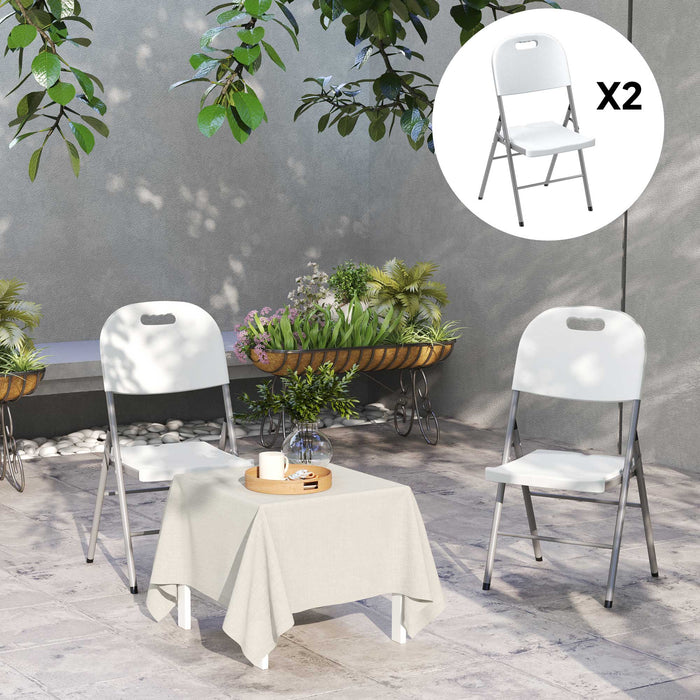 2PCS Folding Chair with Steel Frame, Garden Chair Set, White