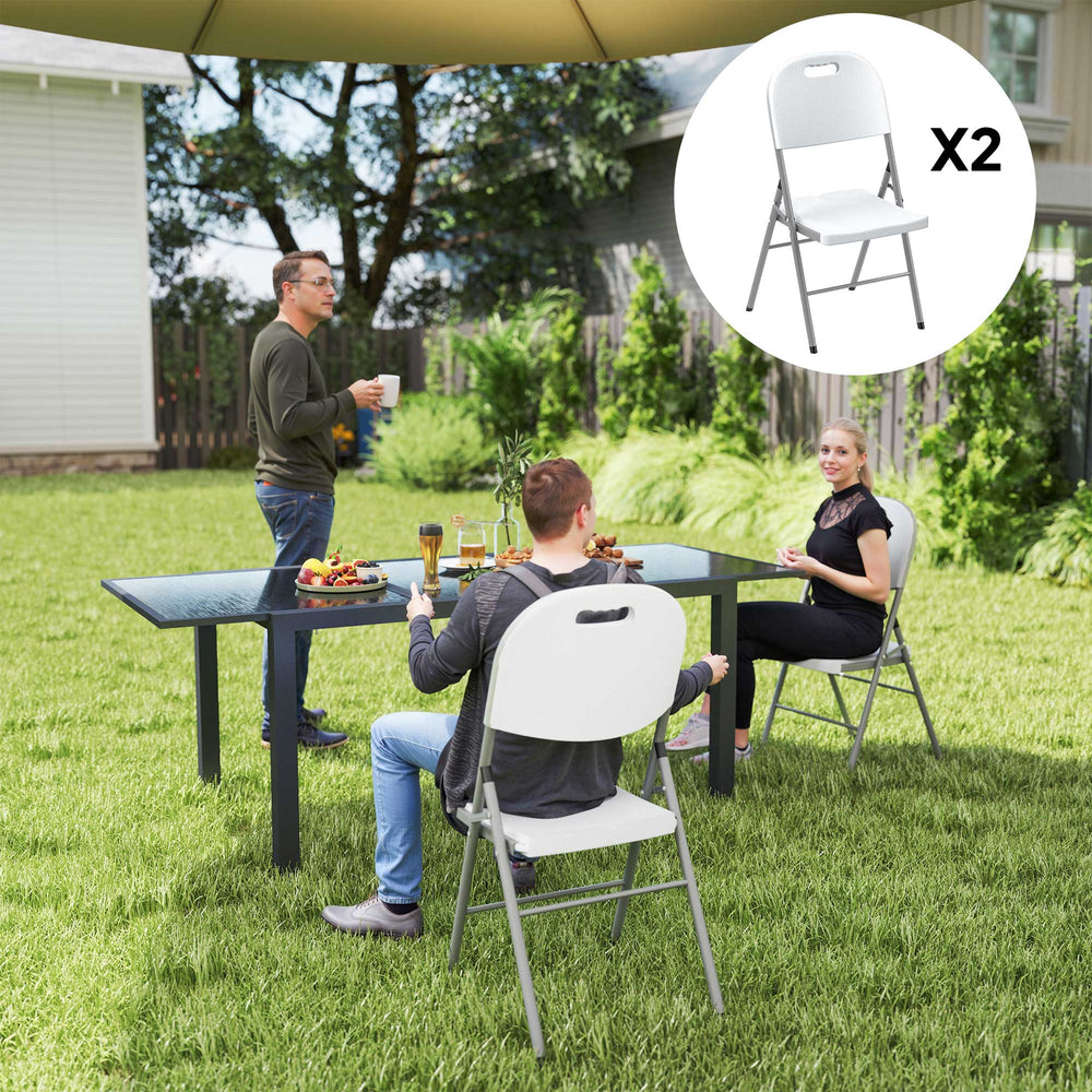 2PCS Folding Chair with Steel Frame, Garden Chair Set, White