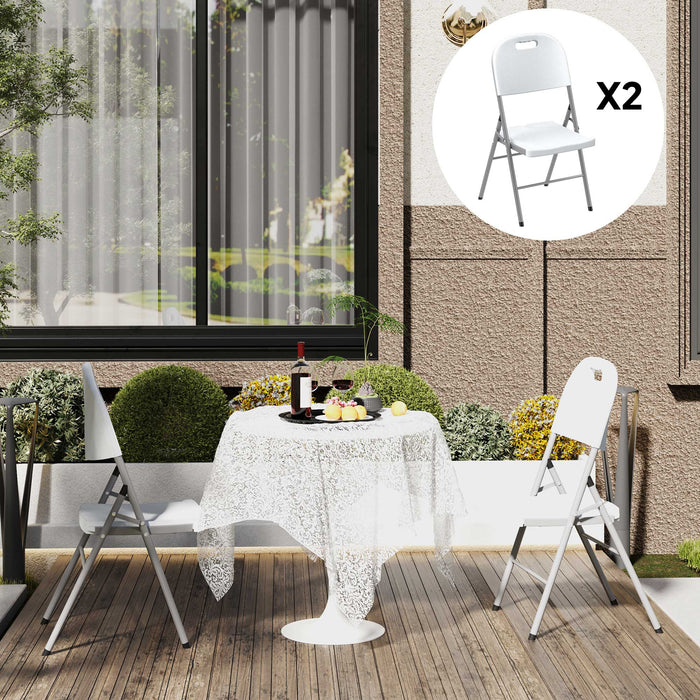 2PCS Folding Chair with Steel Frame, Garden Chair Set, White