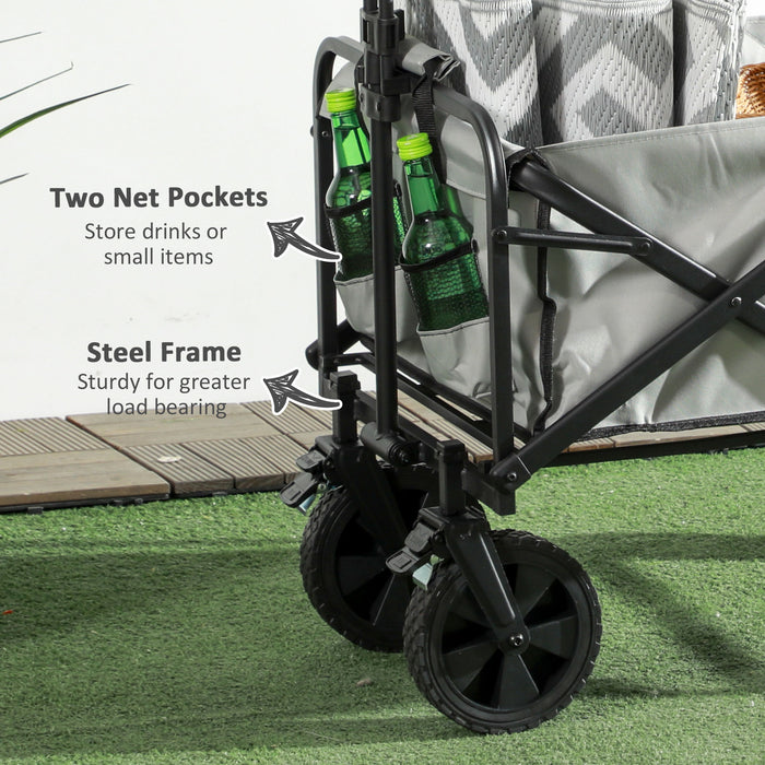 Folding Pull Along Cart Cargo Wagon Trolley with Telescopic Handle - Grey