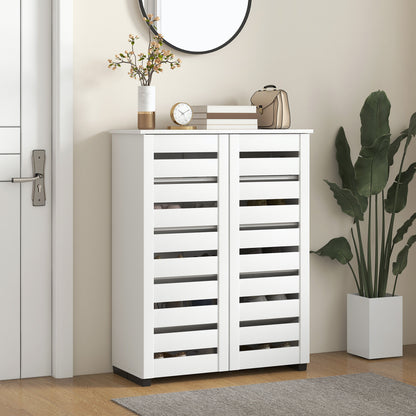 Shoe Storage Cabinet with Slatted Doors for 15 Pairs of Shoes White