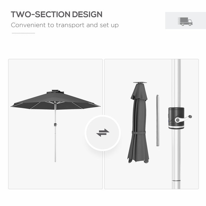 LED Patio Umbrella, Lighted Deck Umbrella with 4 Lighting Modes, Solar & USB Charging, Charcoal Grey