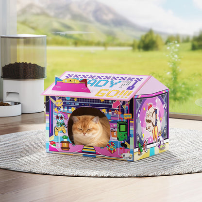 Cardboard Cat House with Scratching Board & Catnip, Gaming Style