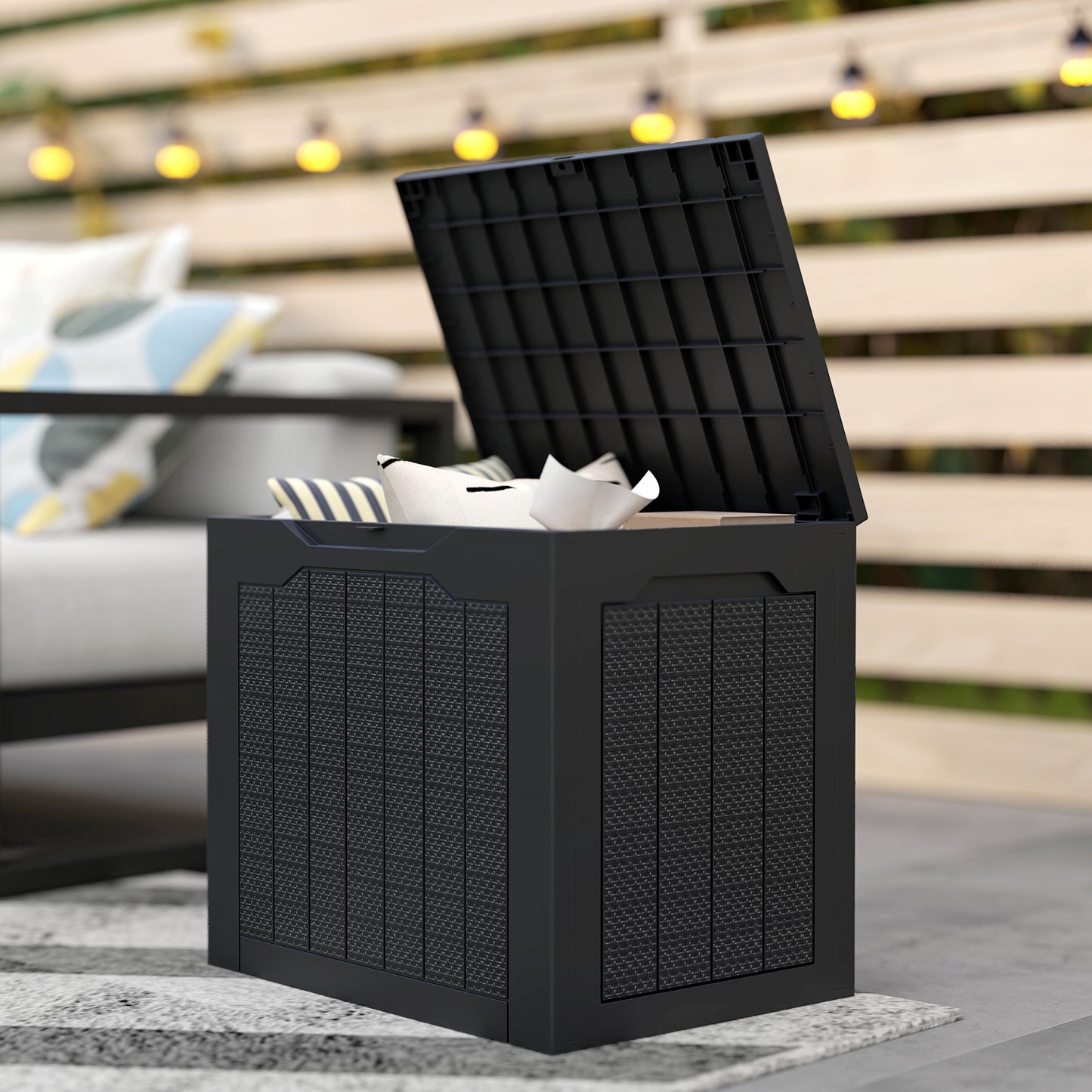 93L Plastic Garden Storage Box, Storage Container w/ Handles, Black