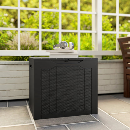93L Plastic Garden Storage Box, Storage Container w/ Handles, Black