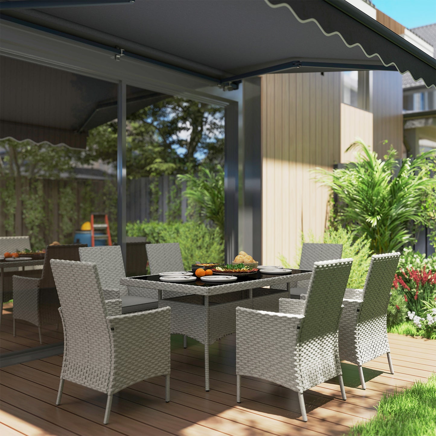 6 Seater Rattan Garden Furniture Set with Cushions, Grey