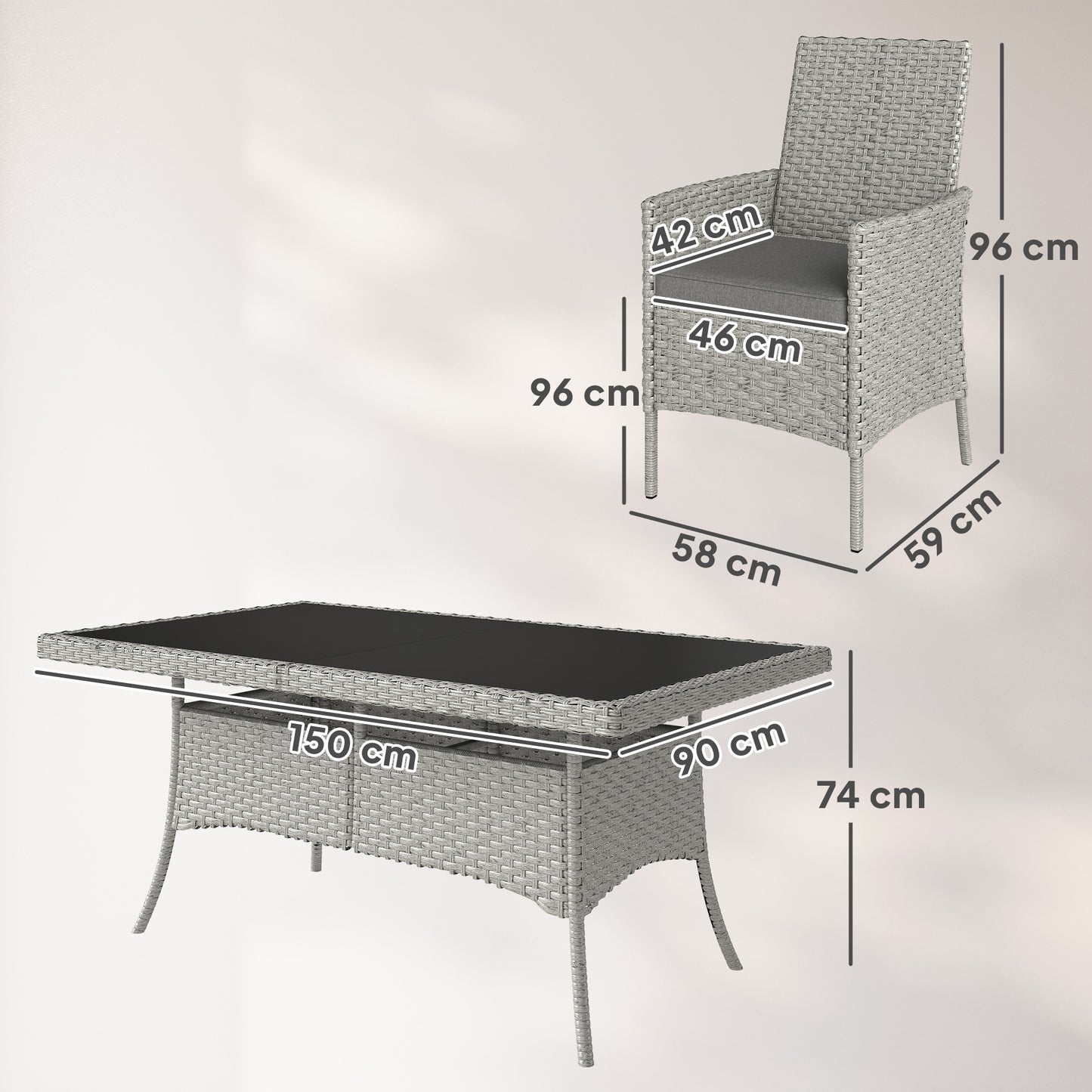 6 Seater Rattan Garden Furniture Set with Cushions, Grey