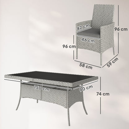 6 Seater Rattan Garden Furniture Set with Cushions, Grey