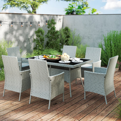 6 Seater Rattan Garden Furniture Set with Cushions, Grey