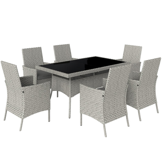 6 Seater Rattan Garden Furniture Set with Cushions, Grey