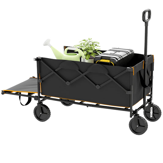 160L Folding Trolley Cart w/ Adjustable Handle, Black and Orange