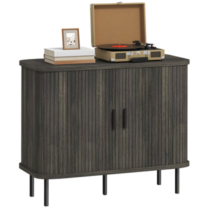 Sideboard Storage Cabinet with Slatted Tambour Sliding Doors Grey