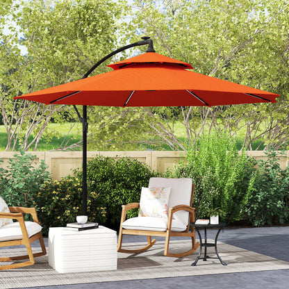 3(m) Cantilever Parasol Hanging Banana Umbrella w/ lights, Orange