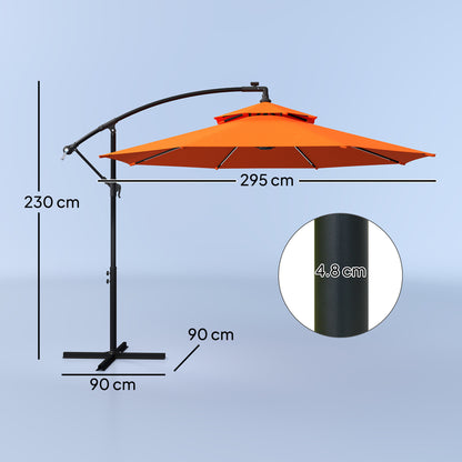 3(m) Cantilever Parasol Hanging Banana Umbrella w/ lights, Orange