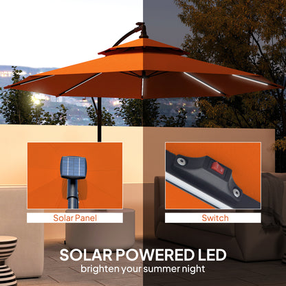 3(m) Cantilever Parasol Hanging Banana Umbrella w/ lights, Orange