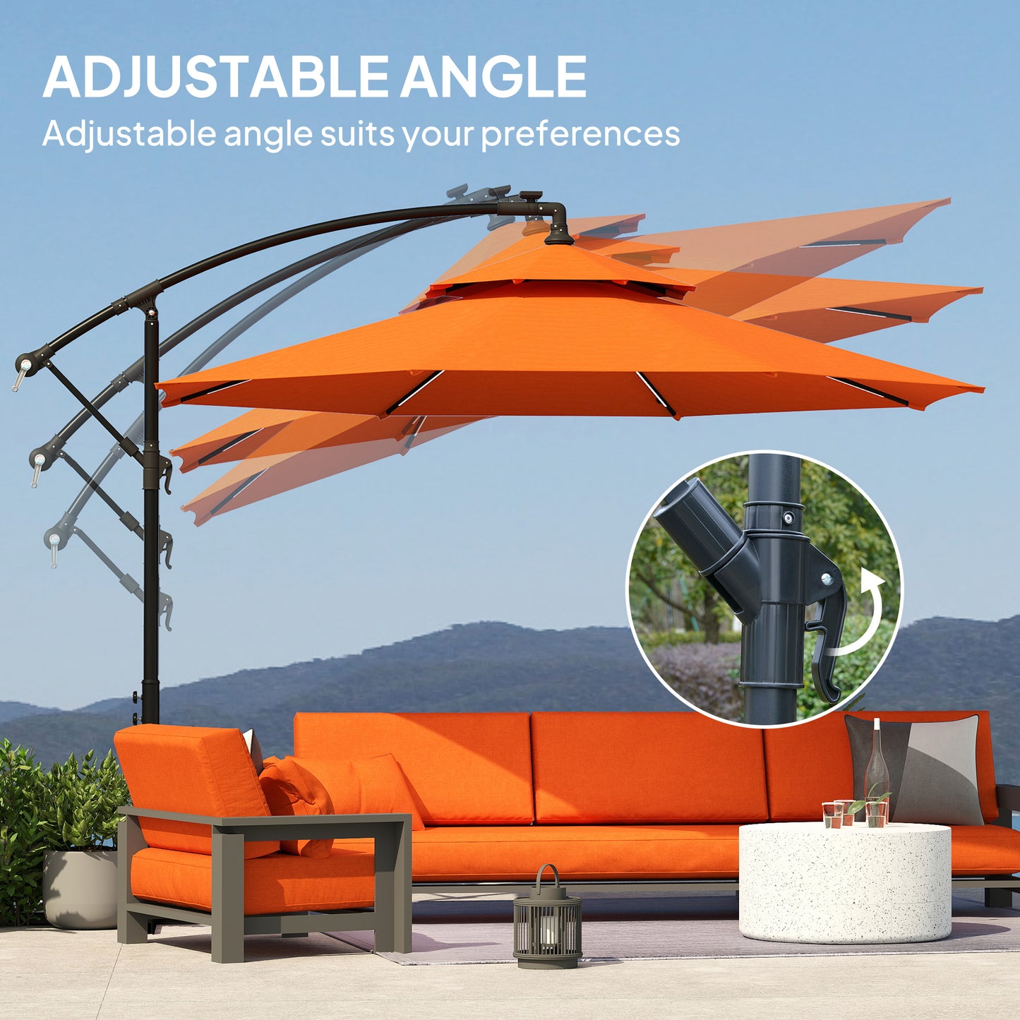 3(m) Cantilever Parasol Hanging Banana Umbrella w/ lights, Orange