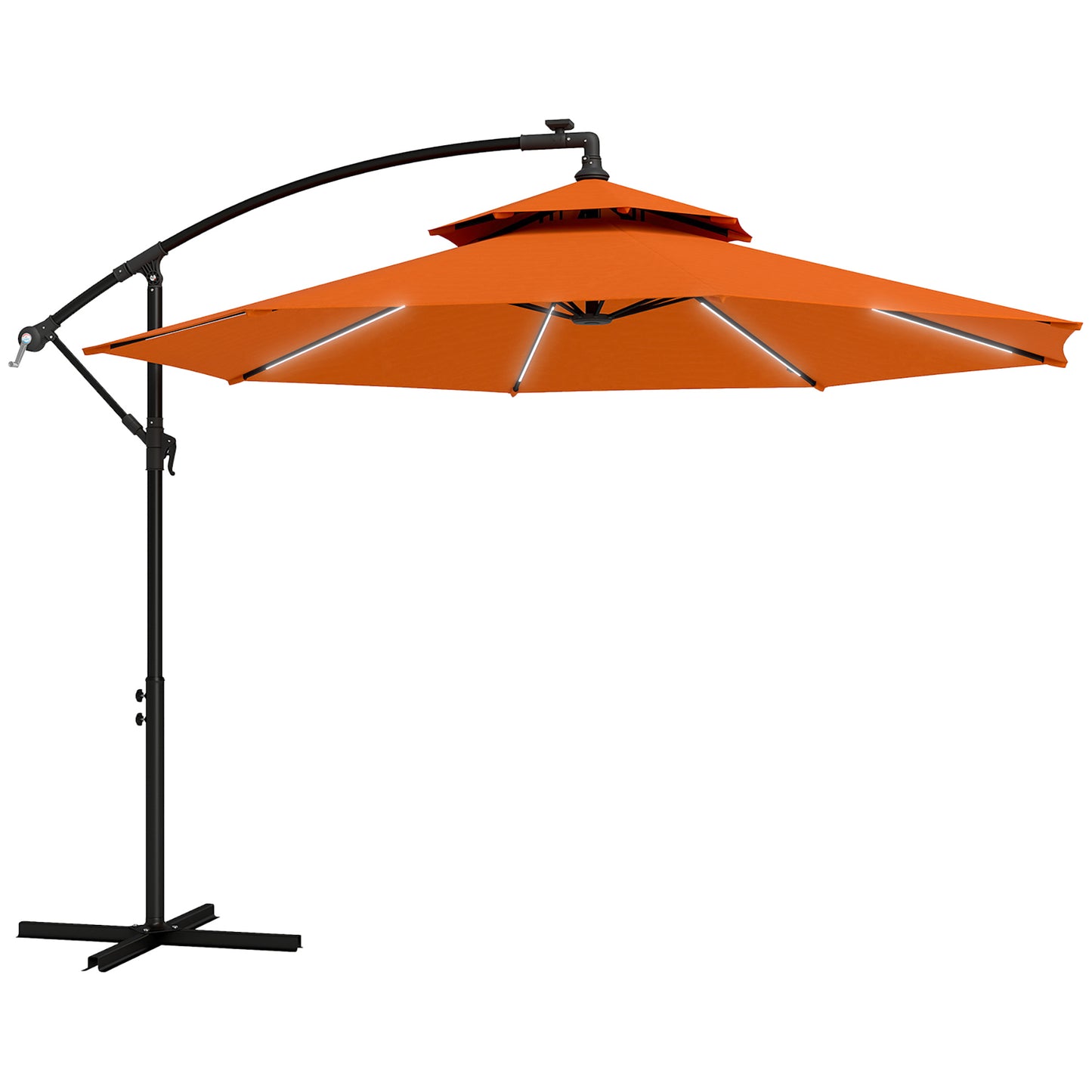 3(m) Cantilever Parasol Hanging Banana Umbrella w/ lights, Orange