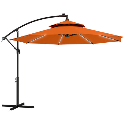 3(m) Cantilever Parasol Hanging Banana Umbrella w/ lights, Orange
