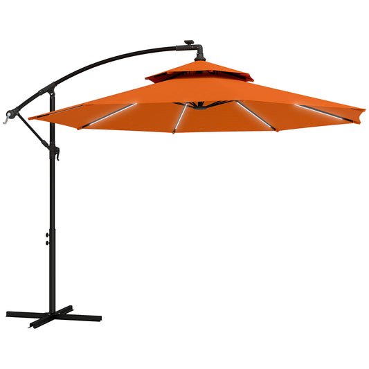 3(m) Cantilever Parasol Hanging Banana Umbrella w/ lights, Orange