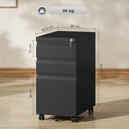 Steel File Cabinet with Lock and Wheels for Home Office, Black