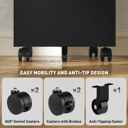 Steel File Cabinet with Lock and Wheels for Home Office, Black