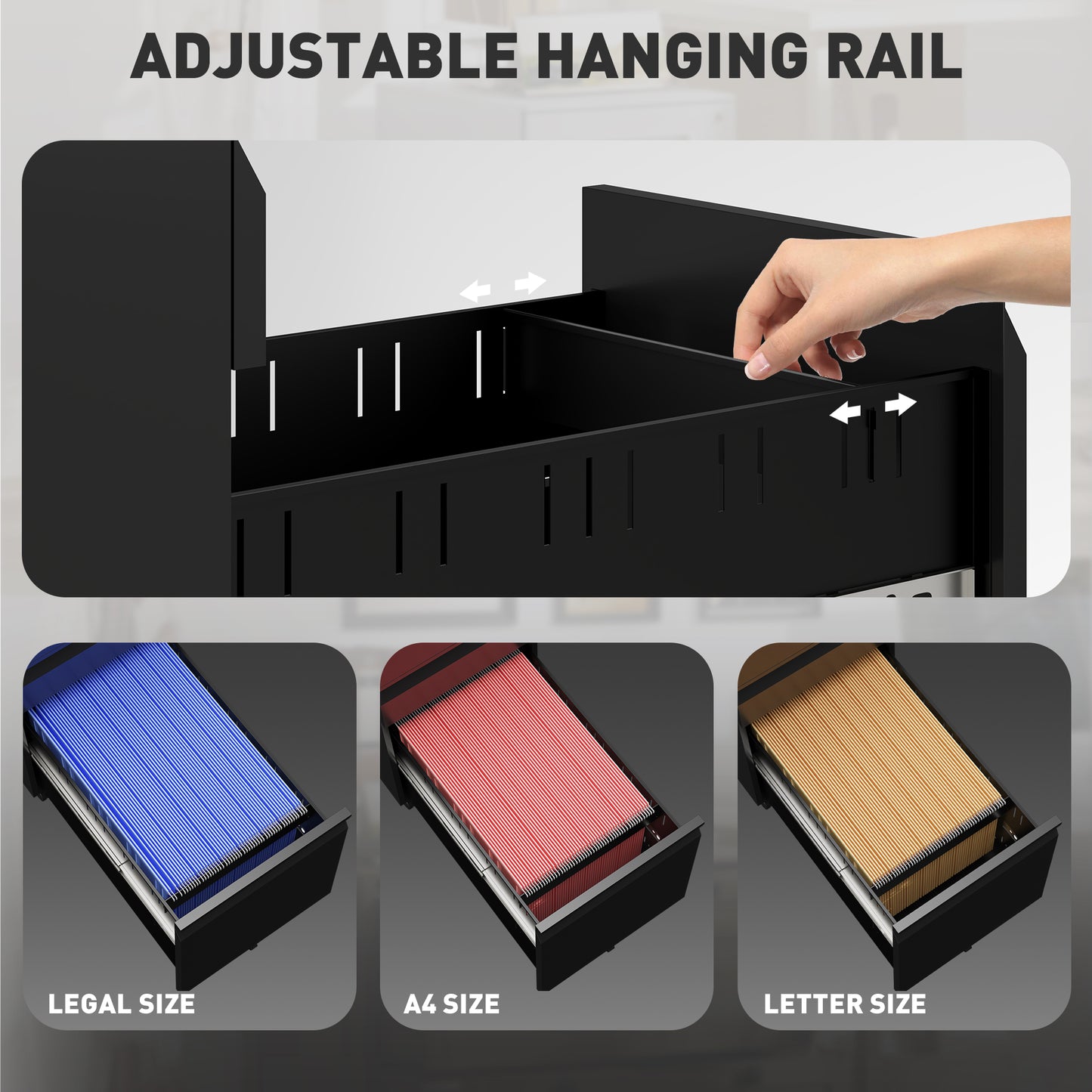 Steel File Cabinet with Lock and Wheels for Home Office, Black