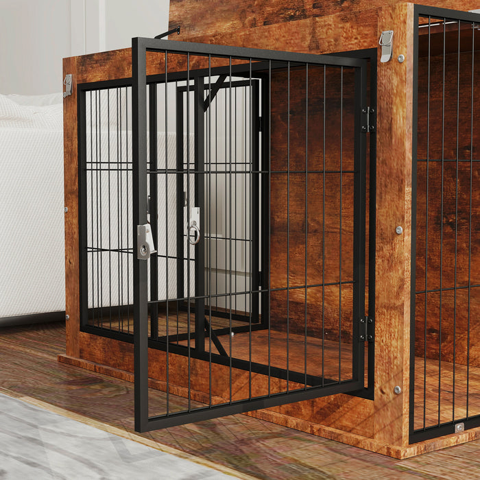 Dog Crate Furniture, Dog Cage End Table with Flip-up Opening Top, 2 Lockable Doors, for Large Dogs, 98 x 60 x 65.5cm, Rustic Brown