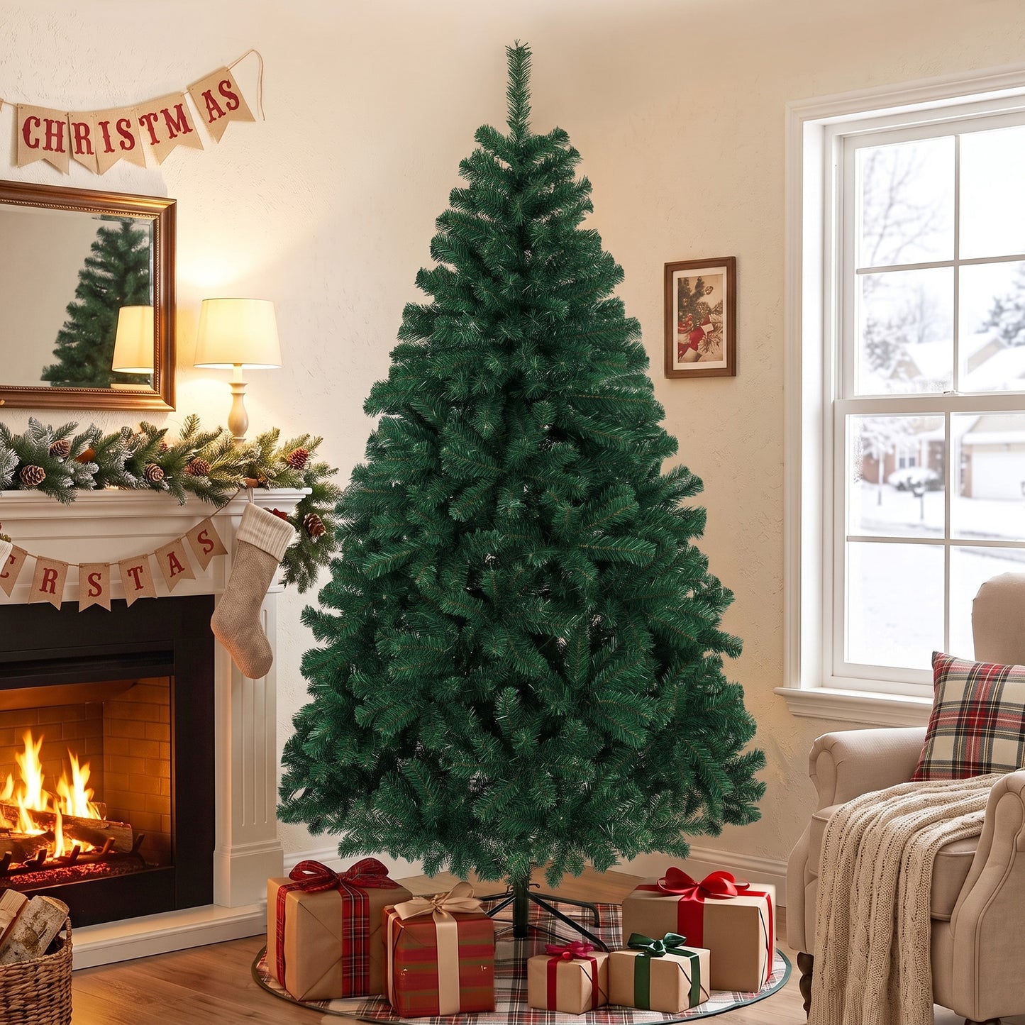 Artificial Christmas Tree with Hinged Design, 180cm Fir Tree
