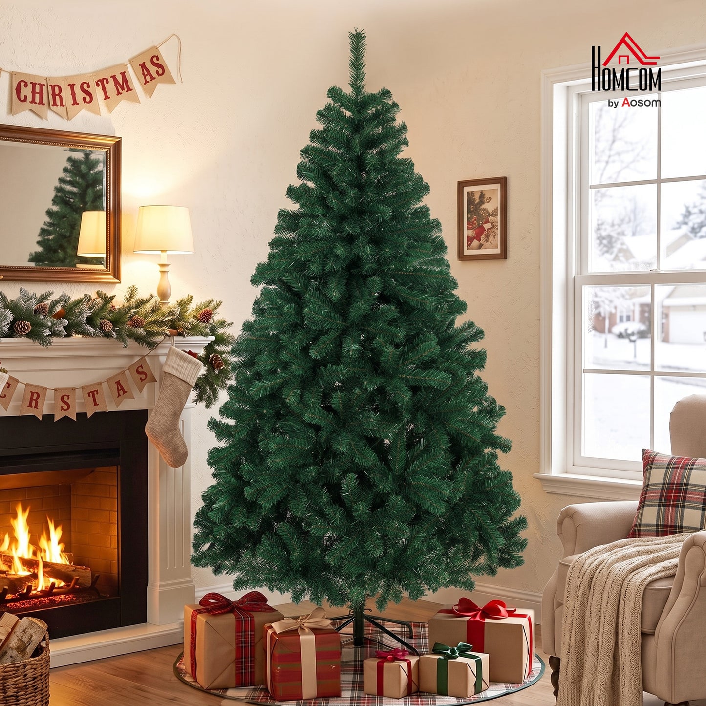 Artificial Christmas Tree with Hinged Design, 180cm Fir Tree
