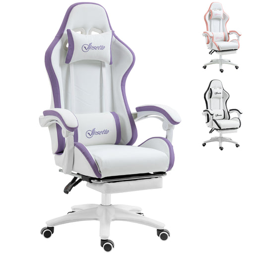 Racing Gaming Chair, Reclining PU Leather Computer Chair with 360 Degree Swivel Seat, Footrest, Removable Headrest and Lumber Support, Purple