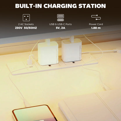 147cm Gaming Desk with Charging Station and RGB Lights, White