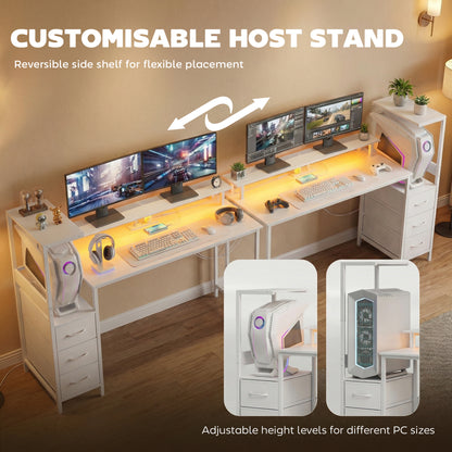 147cm Gaming Desk with Charging Station and RGB Lights, White