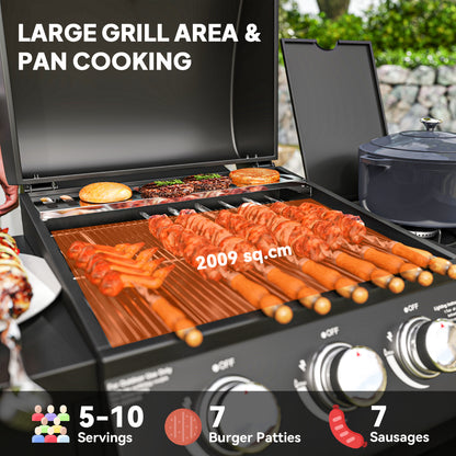 9.5 kW Gas Barbecue with 3+1 Burner, Storage Cabinet and Shelves