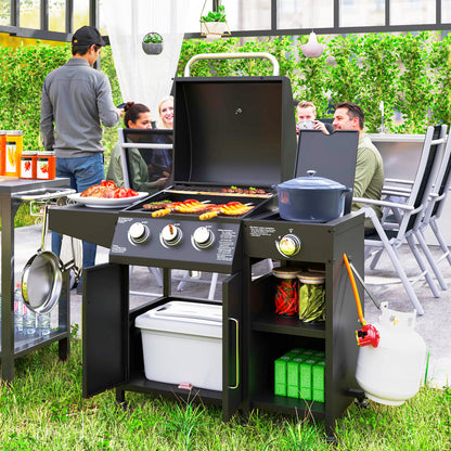 9.5 kW Gas Barbecue with 3+1 Burner, Storage Cabinet and Shelves