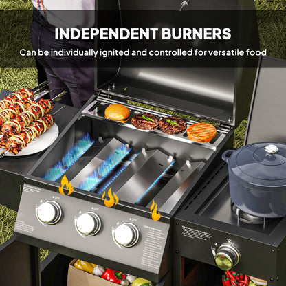 9.5 kW Gas Barbecue with 3+1 Burner, Storage Cabinet and Shelves