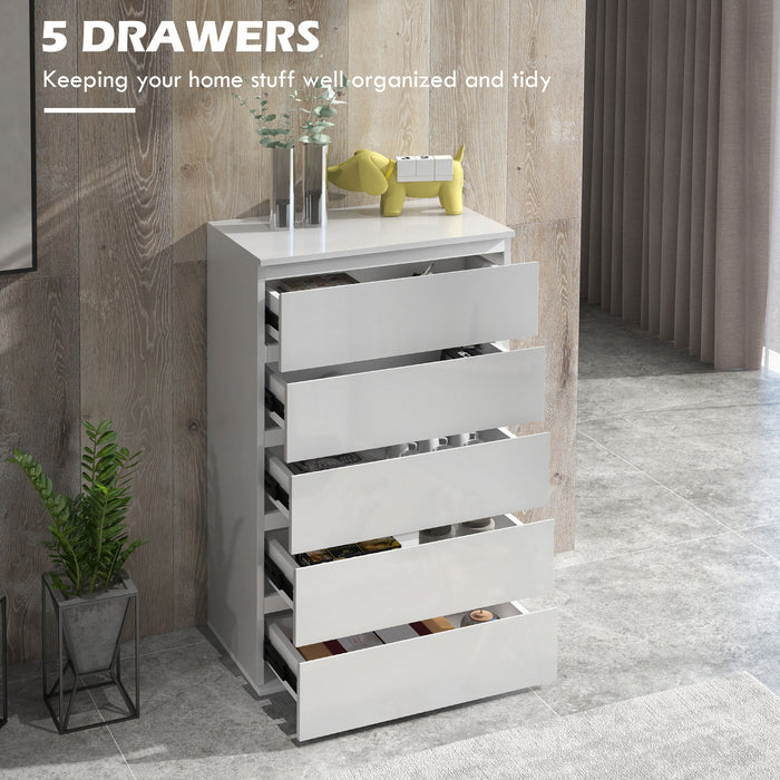 5-Drawer High Gloss Chest of Drawers, Storage Cabinets, Modern Dresser, Storage Drawer Unit for Bedroom, White