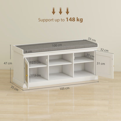 Shoe Bench, Boho Shoe Storage Bench with Padded Cushion, White