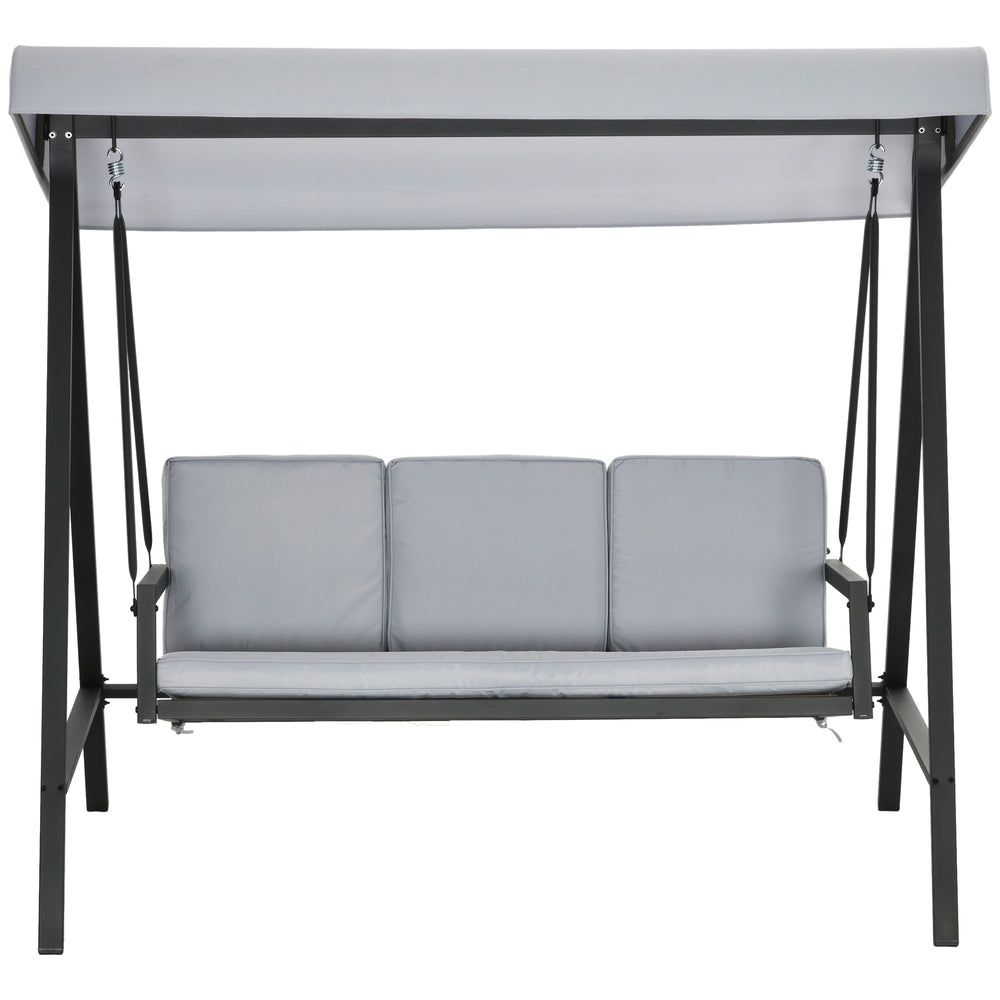 3 Seater Garden Swing Chair, Outdoor Hammock Bench with Adjustable Canopy, Removable Cushions and Steel Frame, Grey