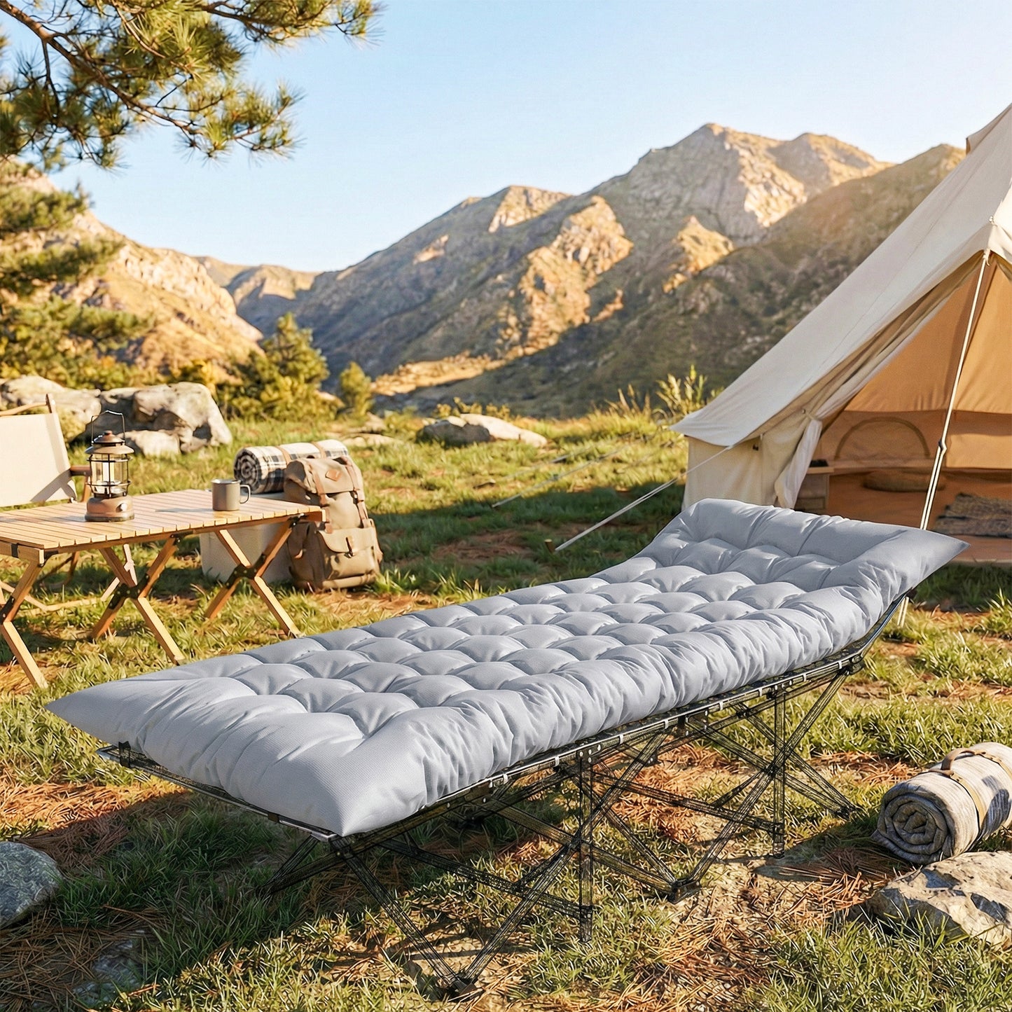 Sleeping Mat, Foldable Camping Pad with Elastic Straps Light Grey