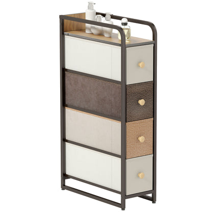 4-Drawer Storage Organiser Unit with Steel Frame, Mixed-Brown