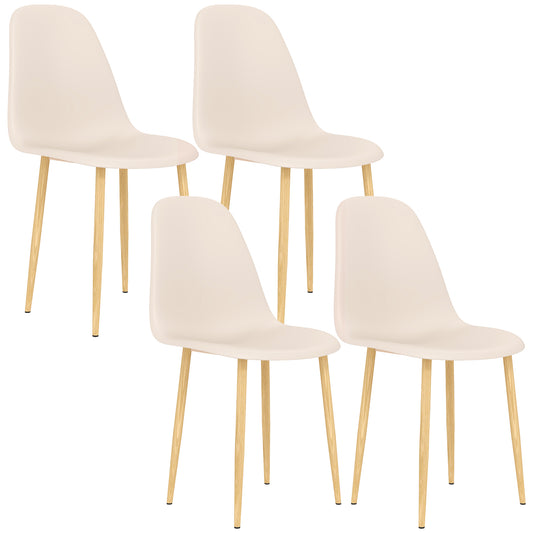 Dining Chairs Set of 4 w/ Curved Back, Steel Legs, Khaki