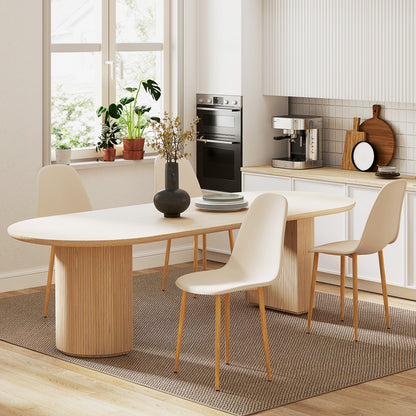 Dining Chairs Set of 4 w/ Curved Back, Steel Legs, Khaki