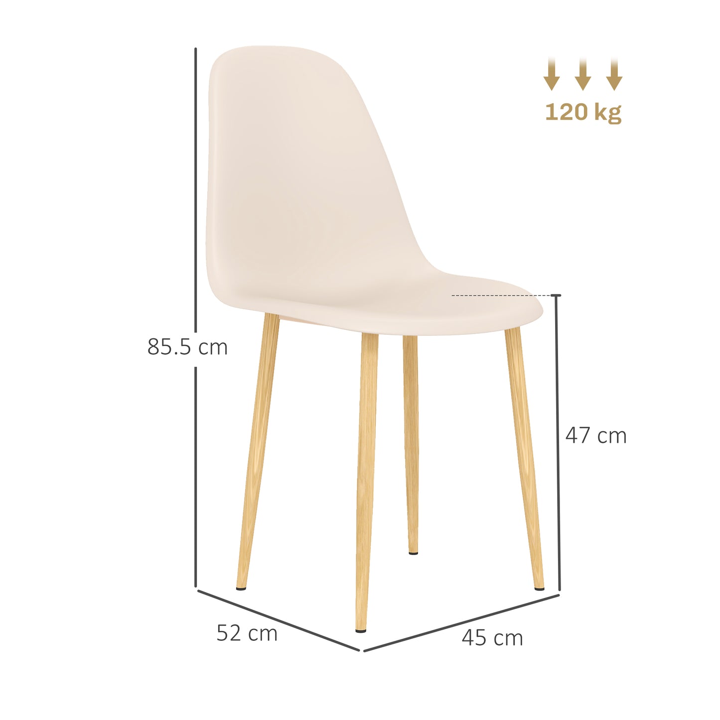 Dining Chairs Set of 4 w/ Curved Back, Steel Legs, Khaki