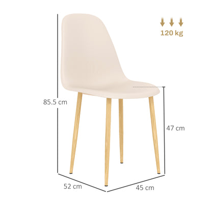 Dining Chairs Set of 4 w/ Curved Back, Steel Legs, Khaki