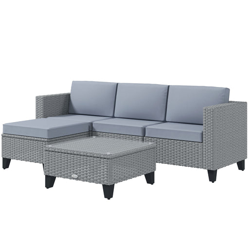 5-Piece Rattan Patio Furniture Set with Corner Sofa, Footstools, Coffee Table, for Poolside, Grey