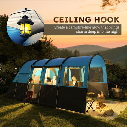 8-Person Camping Tent Tunnel Design with 4 Large Windows Blue