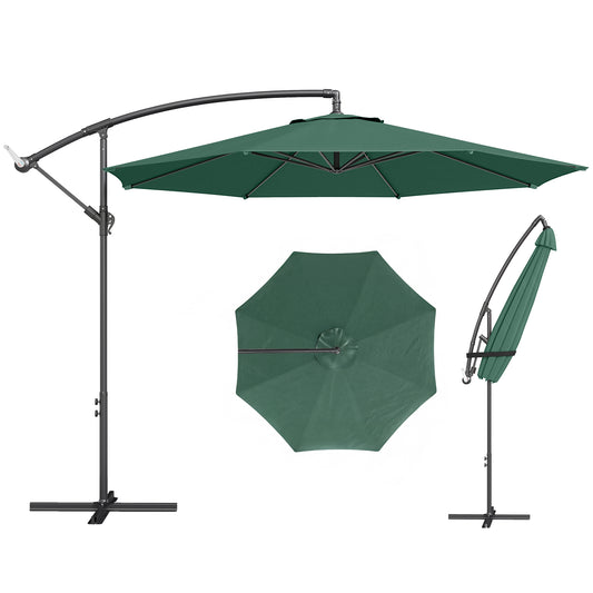 3(m) Garden Banana Parasol Cantilever Umbrella w/ Base, Dark Green