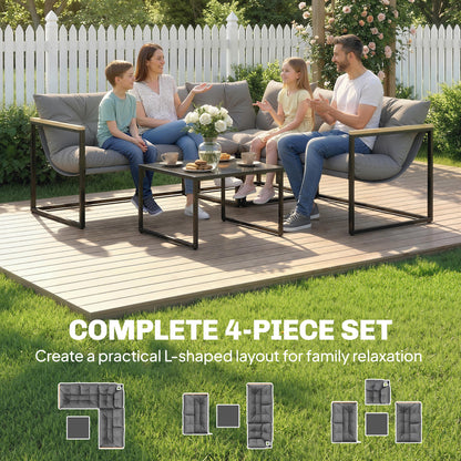 4 Piece Garden Furniture Set with Cushions Coffee Table, Grey