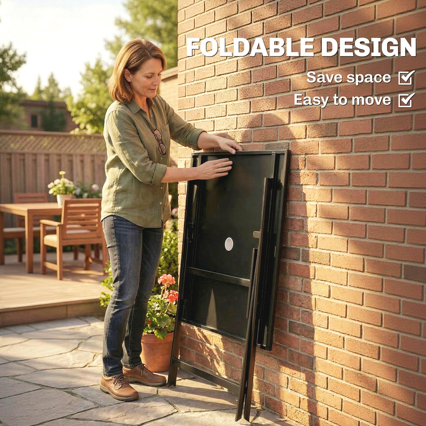 Folding Square Garden Dining Table with Parasol Hole