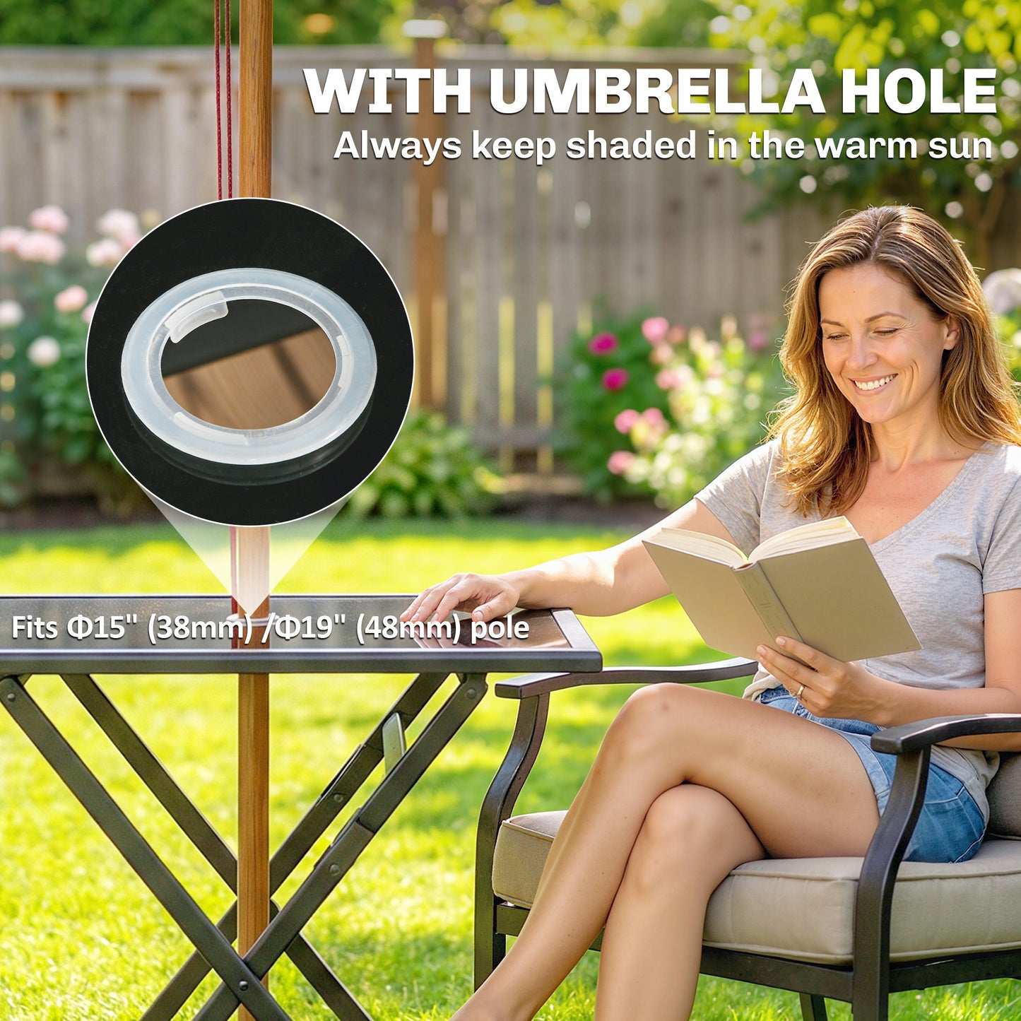 Folding Square Garden Dining Table with Parasol Hole